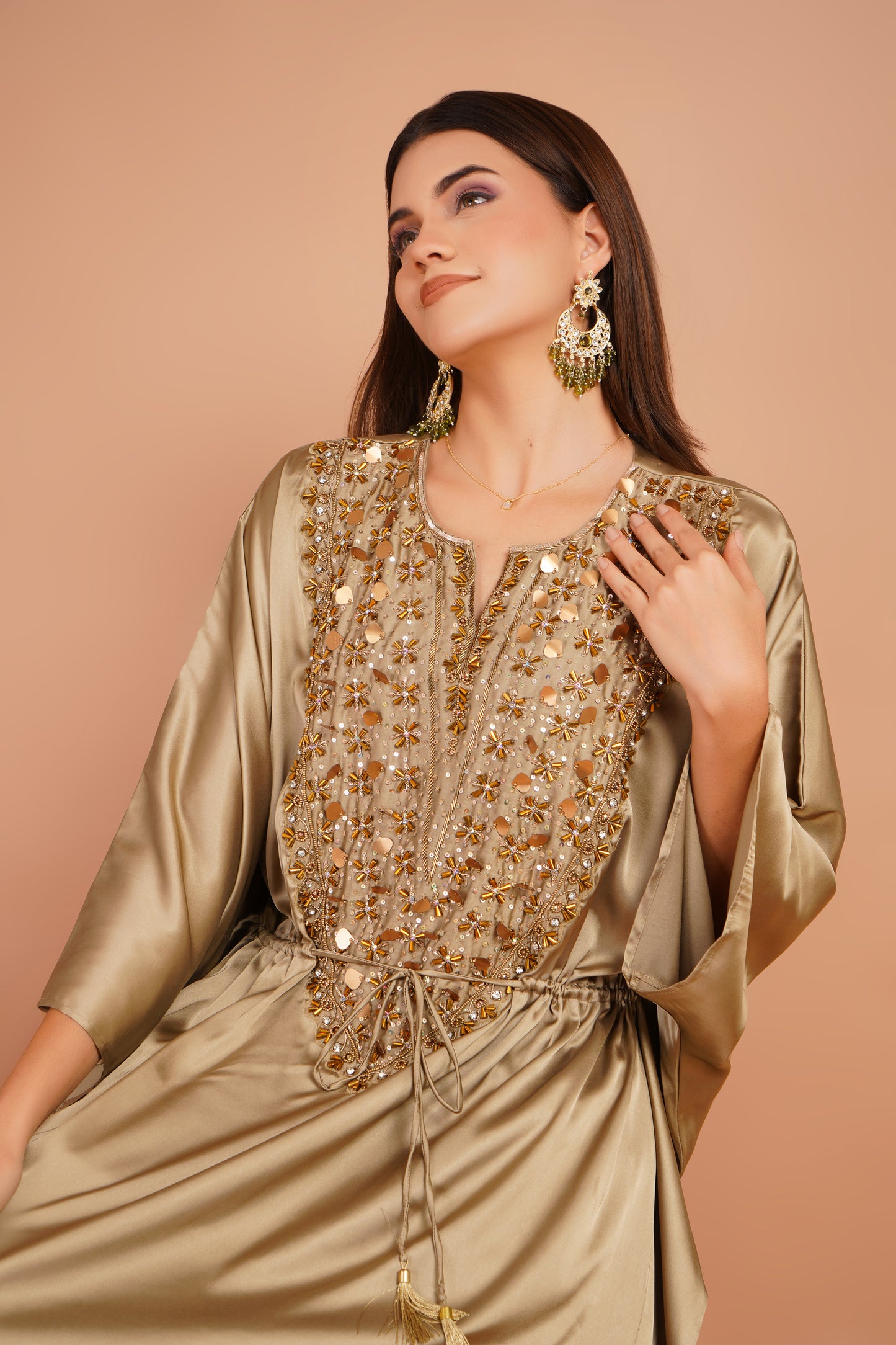 Golden Embroidered Kaftan Set