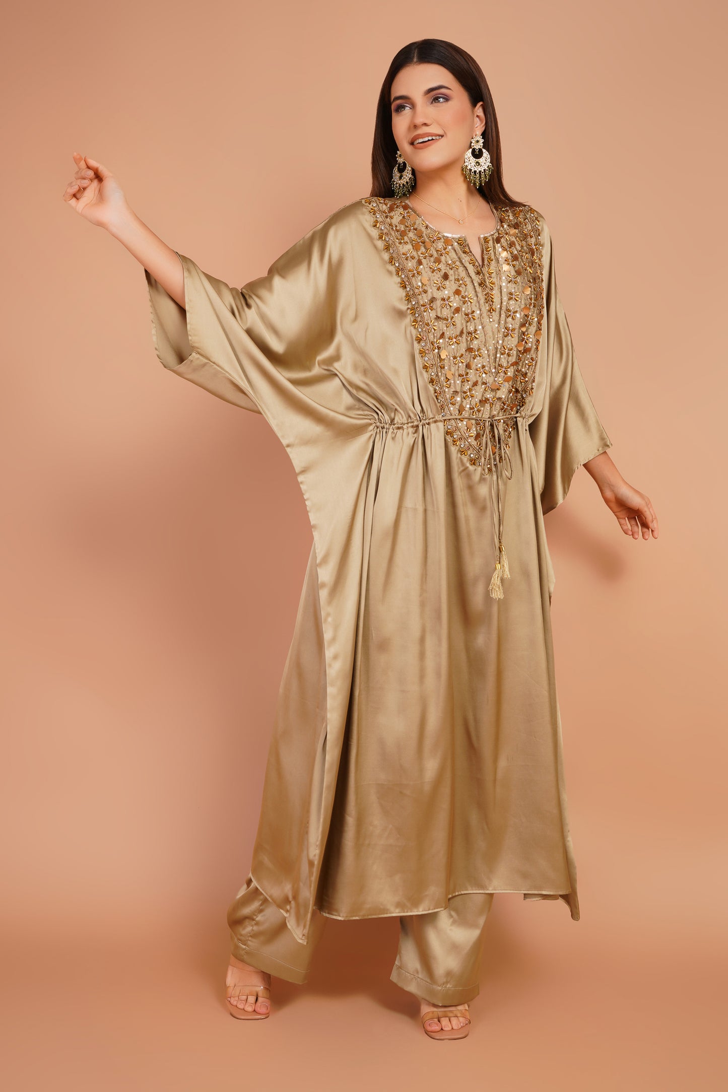 Golden Embroidered Kaftan Set