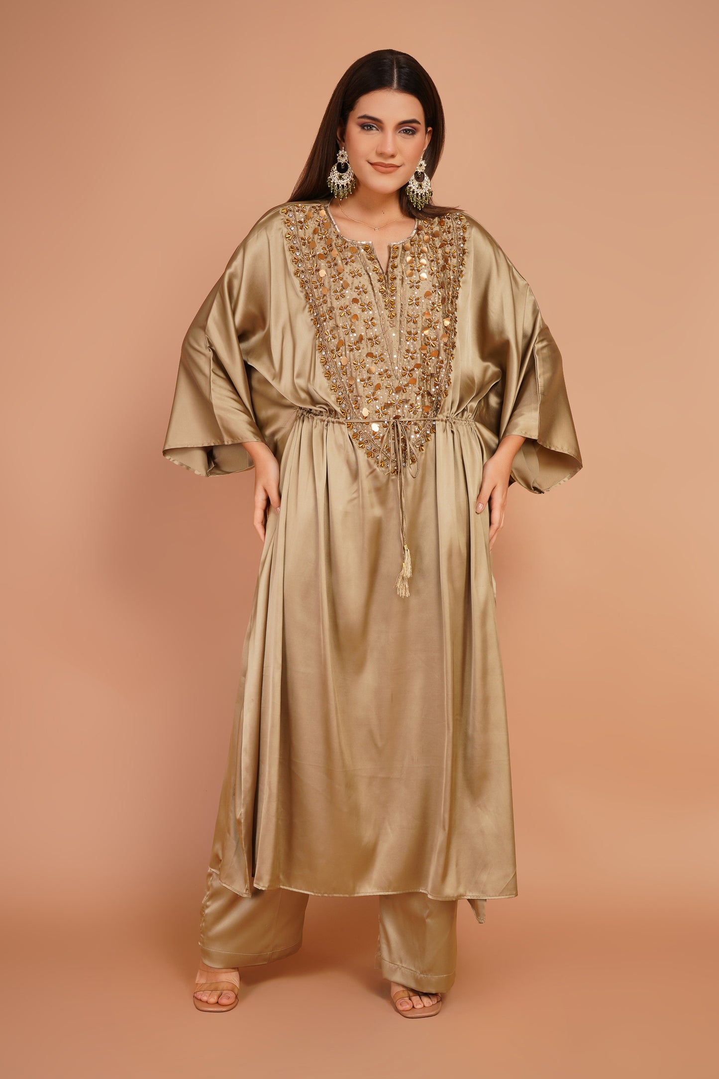Golden Embroidered Kaftan Set