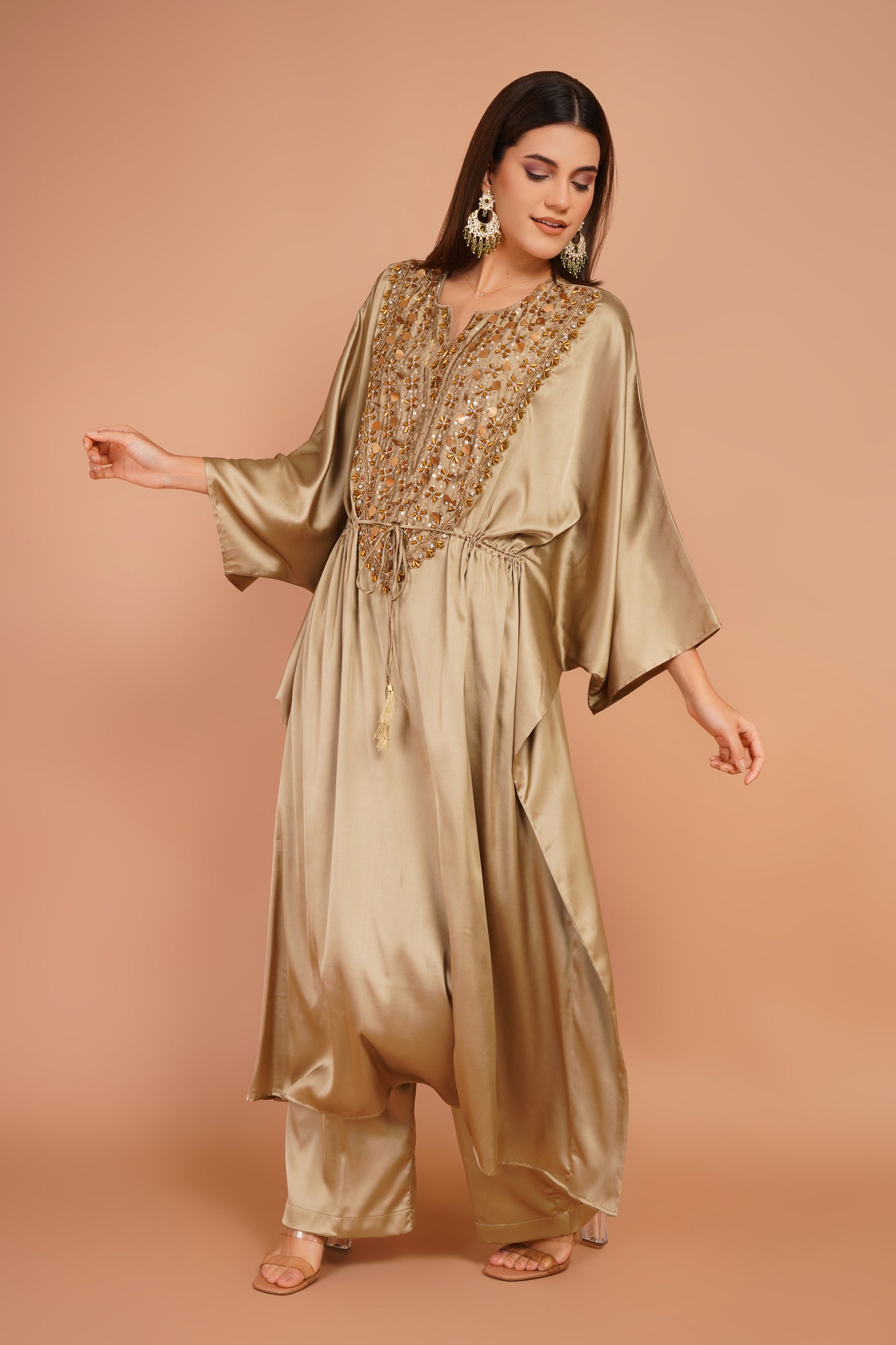 Golden Embroidered Kaftan Set