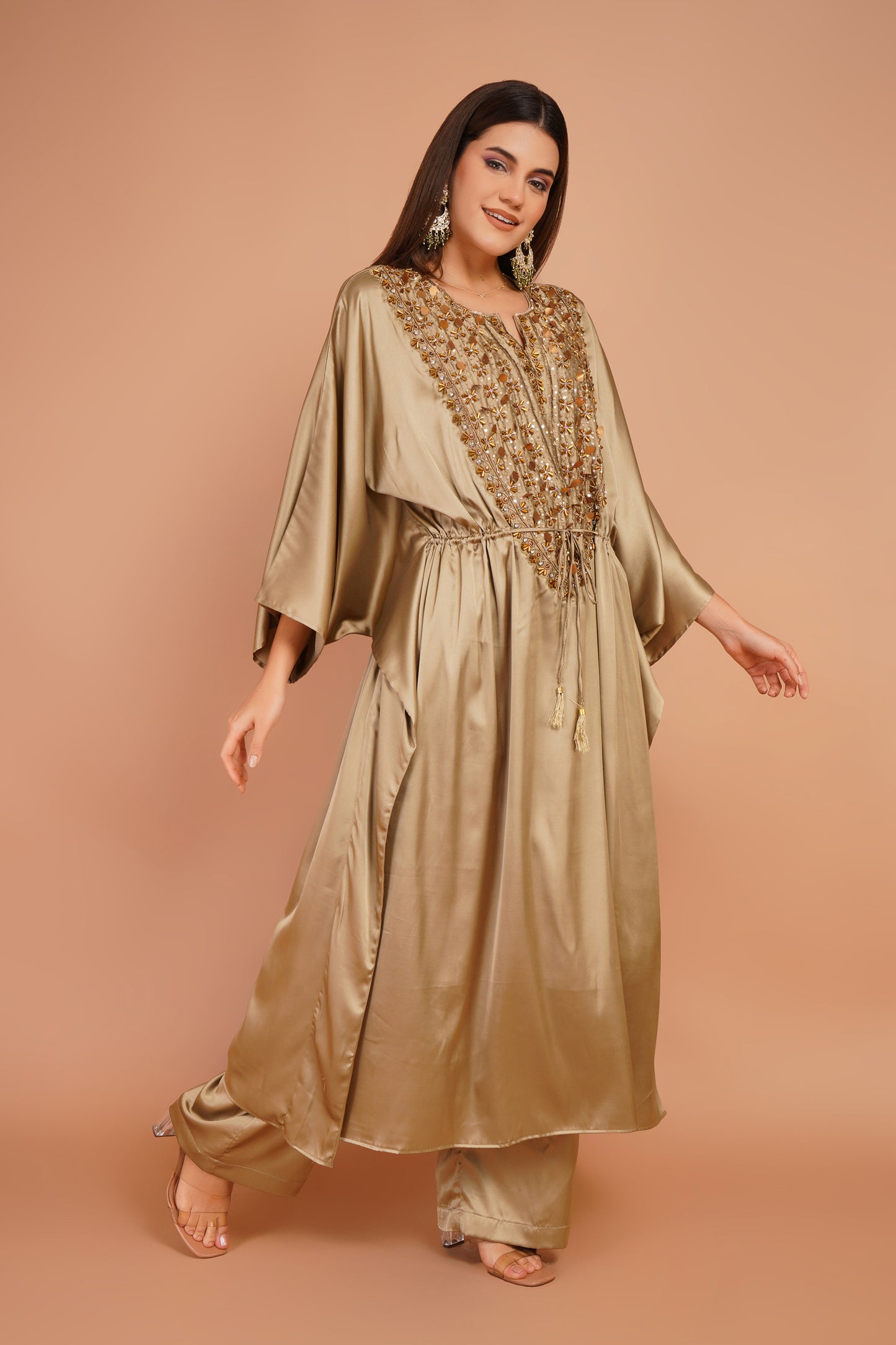 Golden Embroidered Kaftan Set