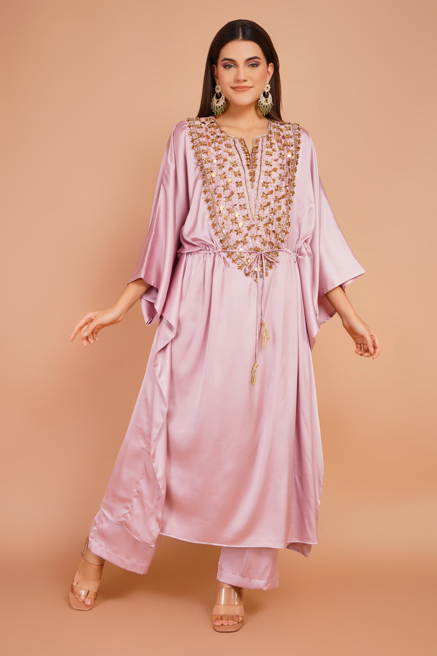 Pink Embroidered Kaftan Set