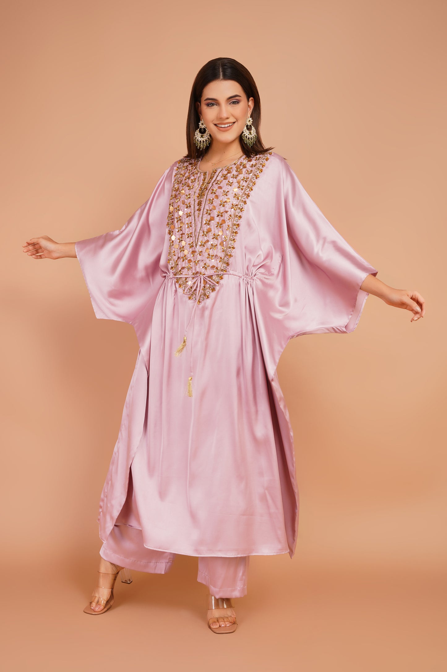 Pink Embroidered Kaftan Set