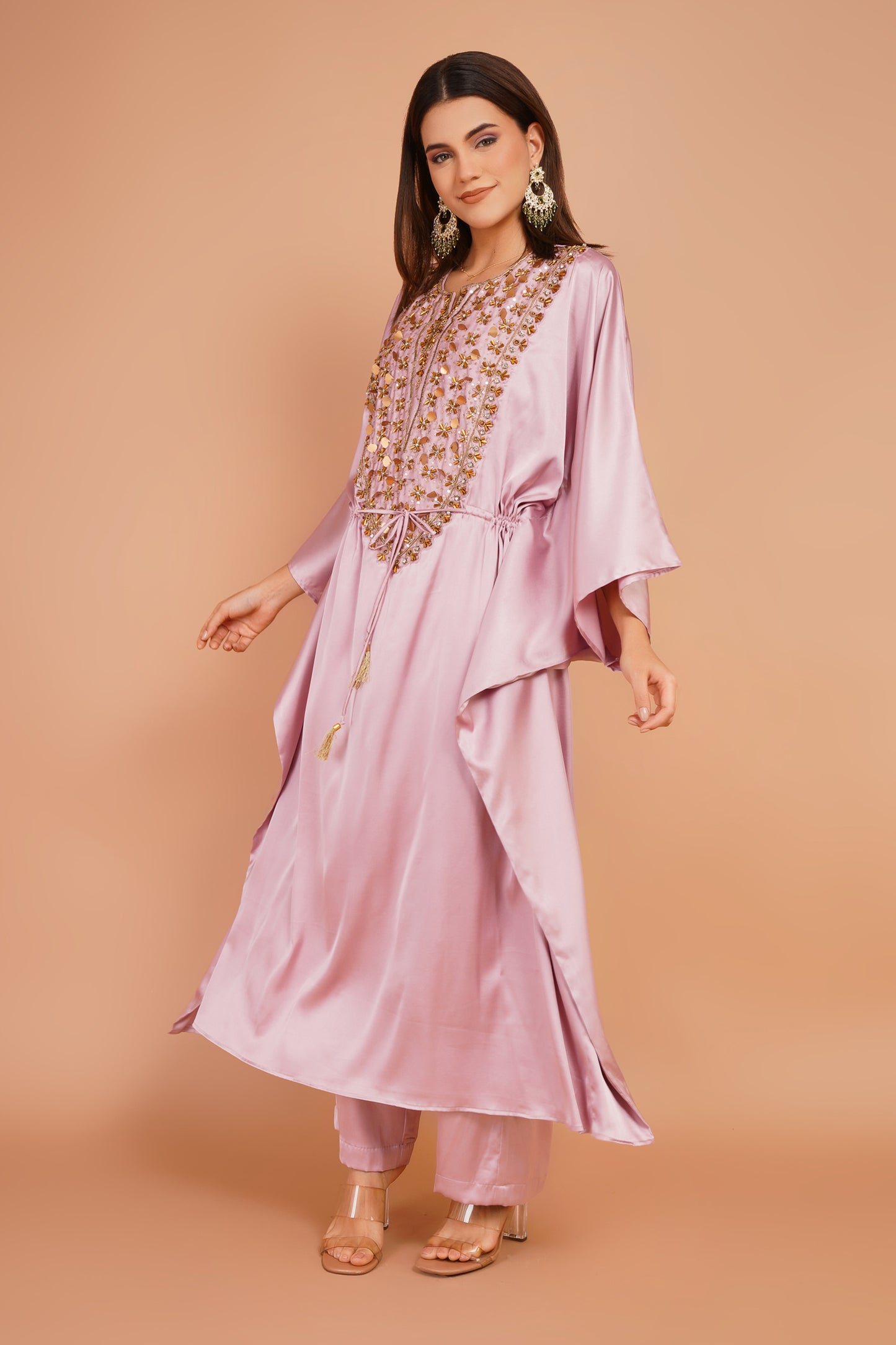 Pink Embroidered Kaftan Set