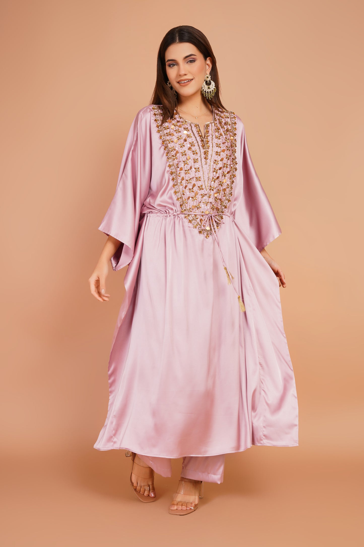 Pink Embroidered Kaftan Set