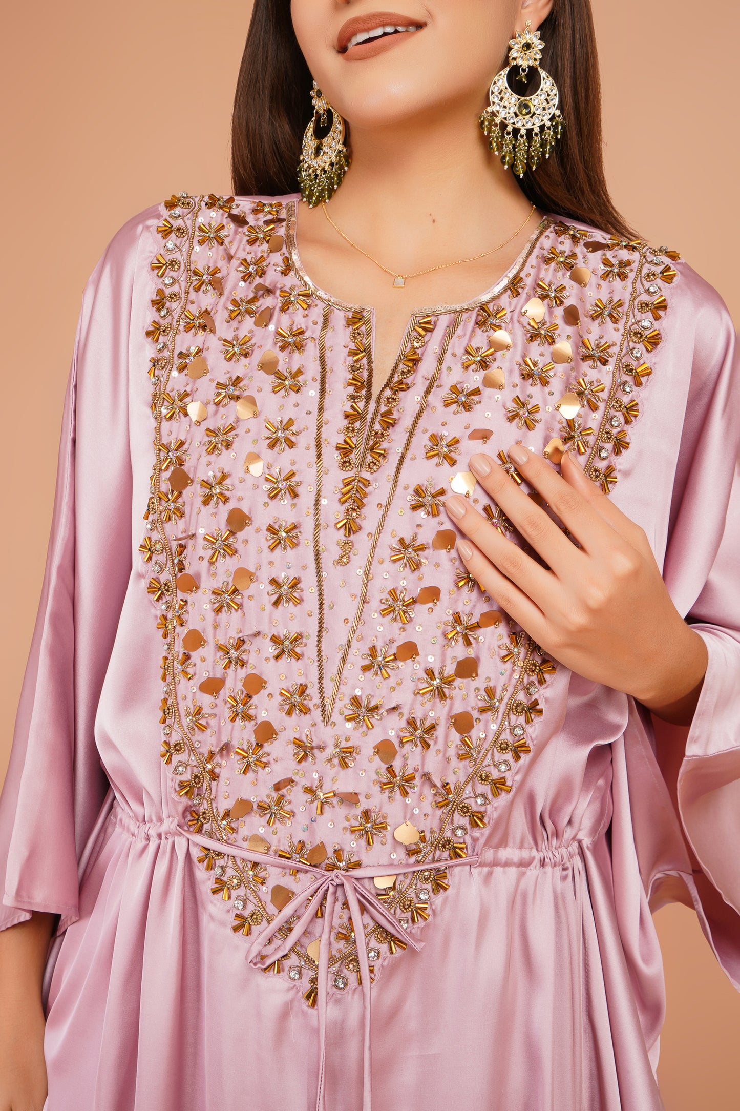 Pink Embroidered Kaftan Set