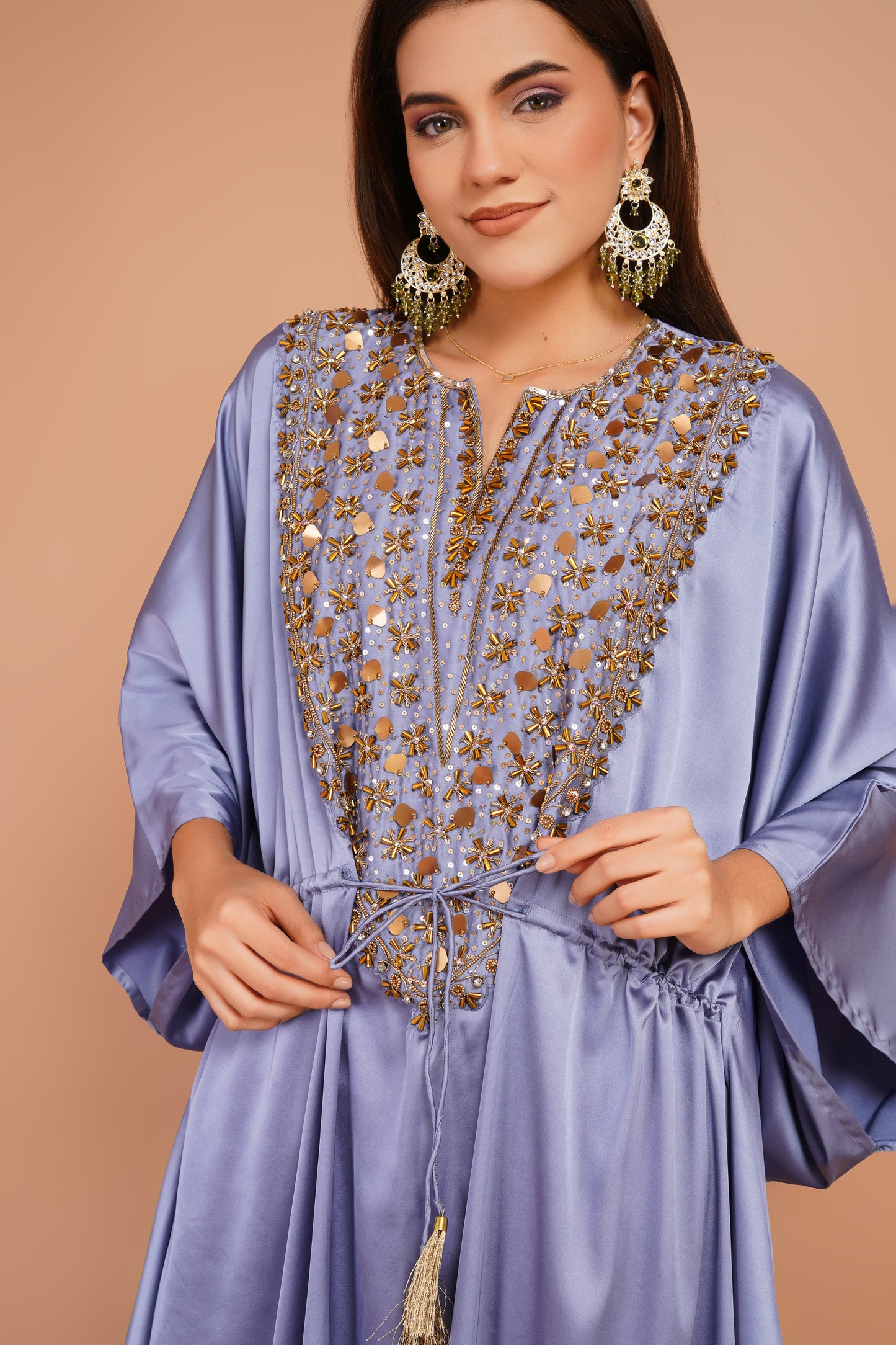 Teal Blue Embroidered Kaftan Set
