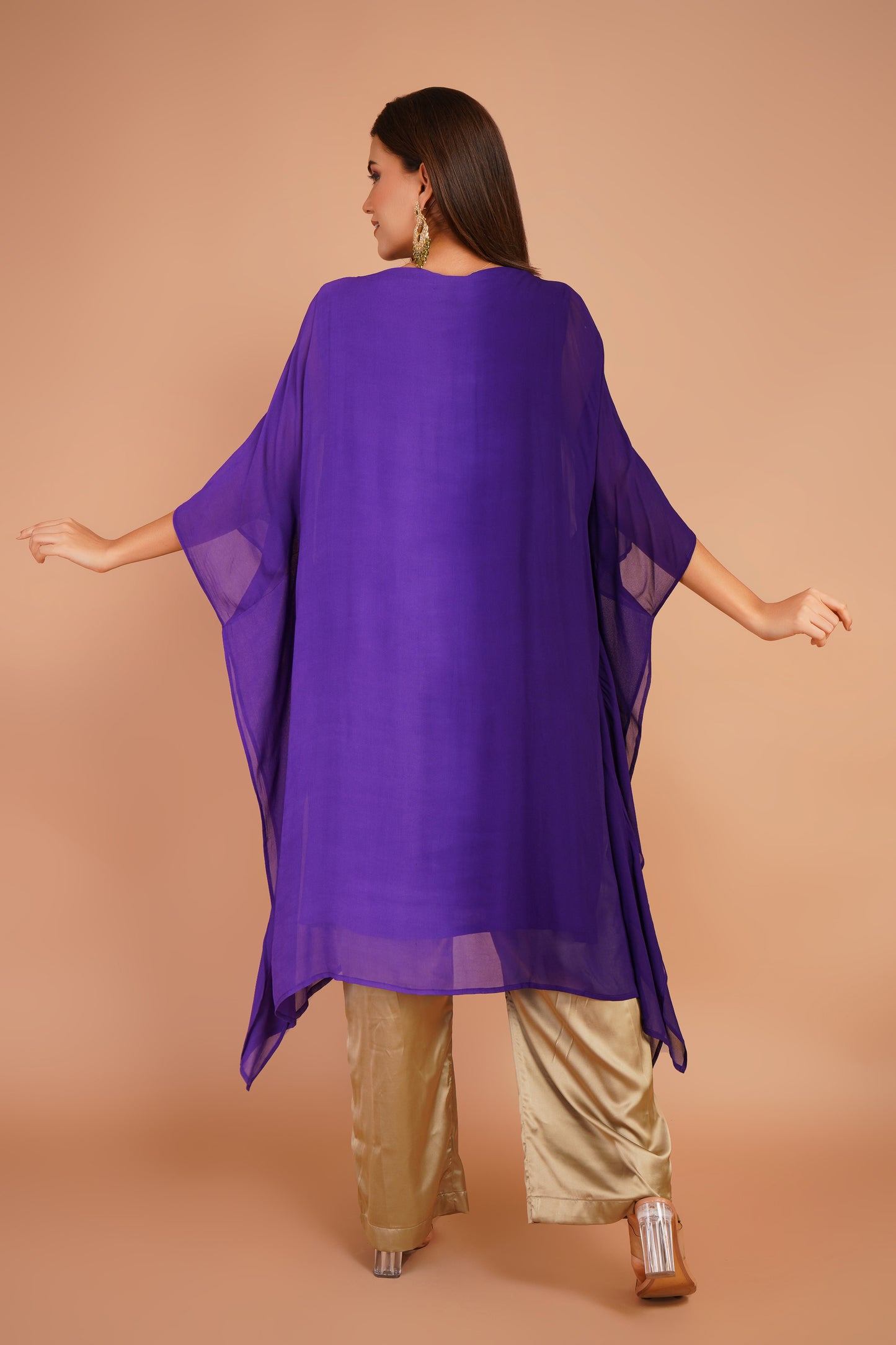 Purple Kaftan & Satin Pant Set