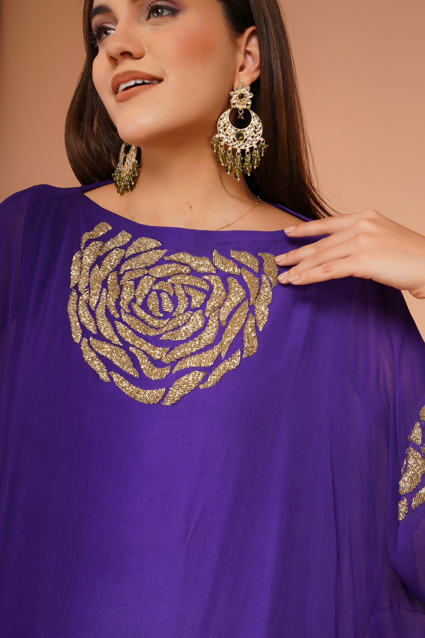 Purple Kaftan & Satin Pant Set