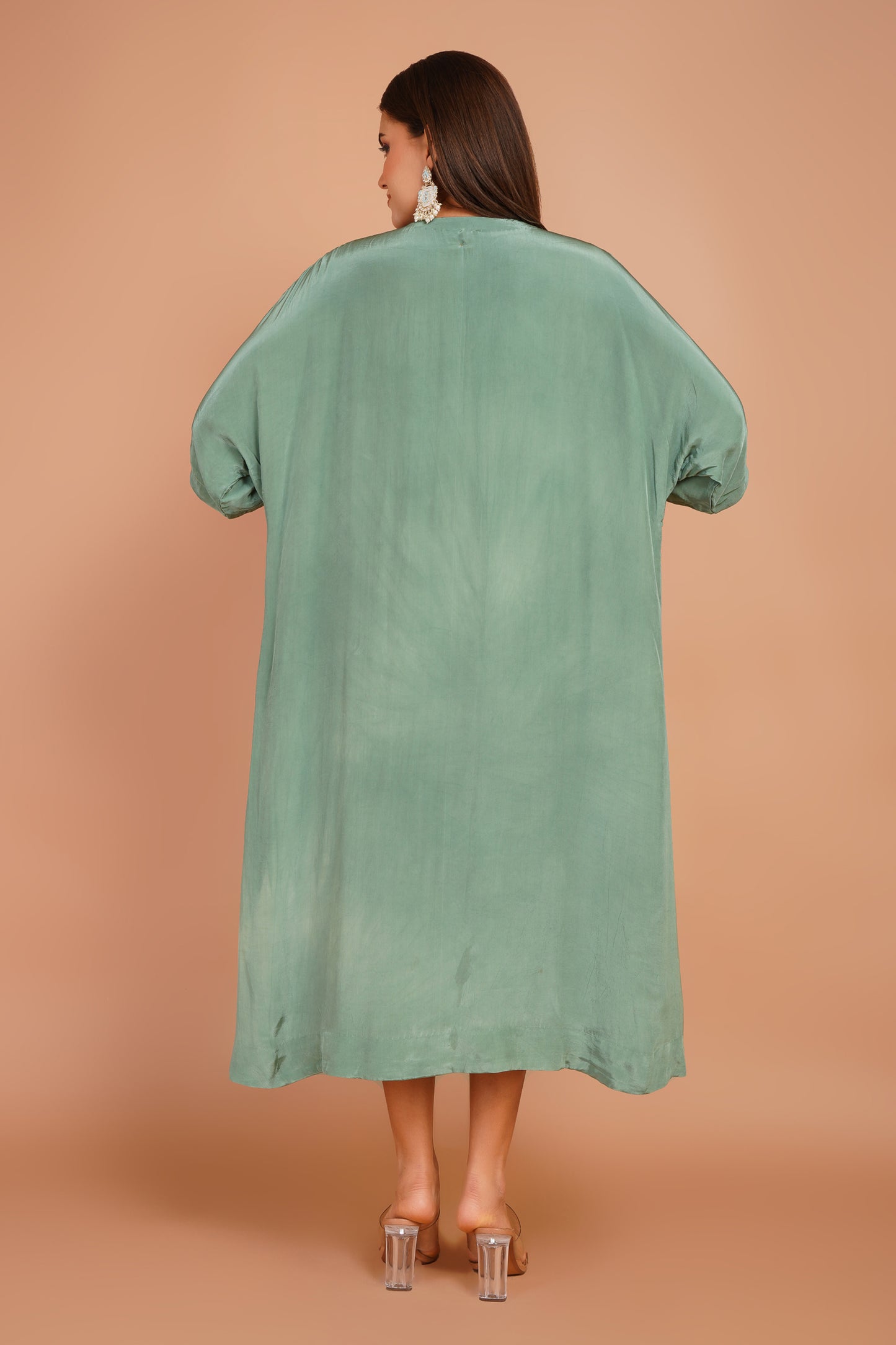 Green Neck Embroidered Kaftan