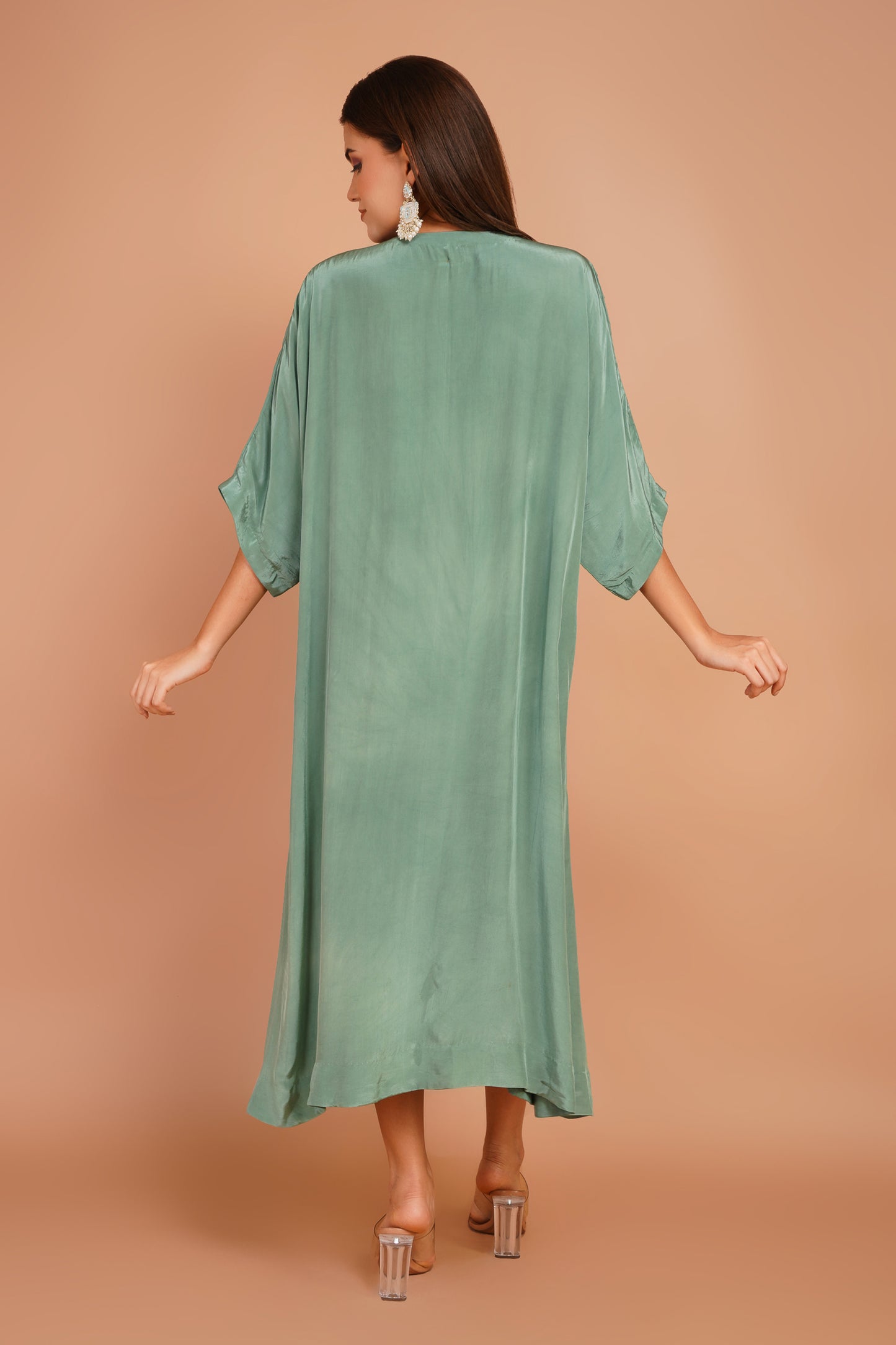 Green Neck Embroidered Kaftan