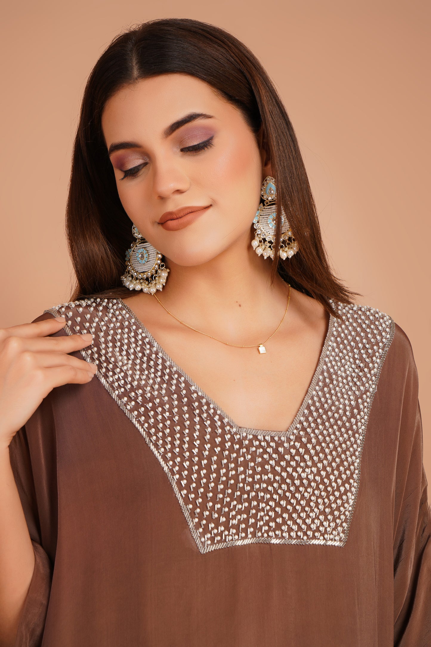 Neck Embroidered Kaftan