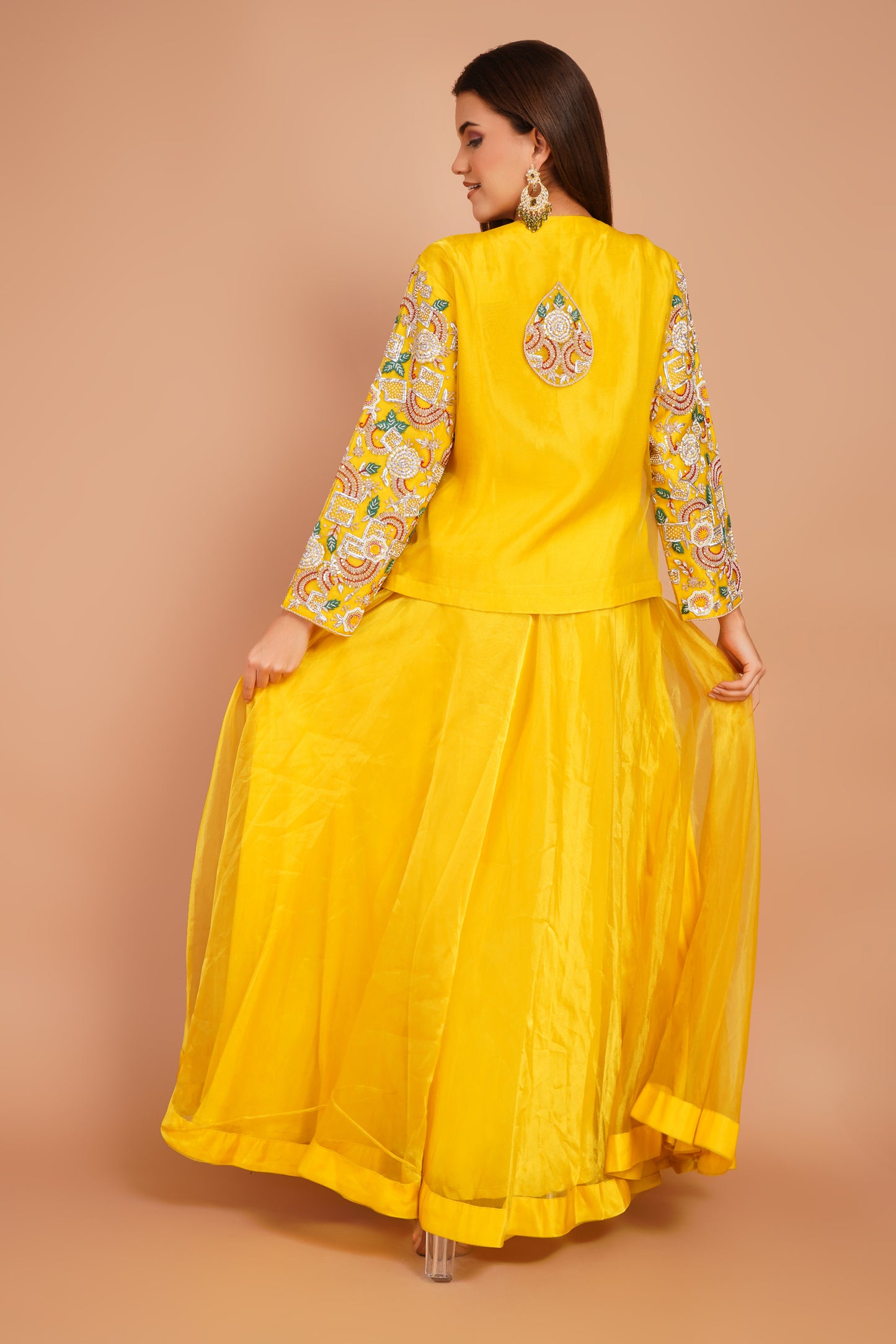Sunlit Embroidered Jacket & Skirt Set – Festive Yellow