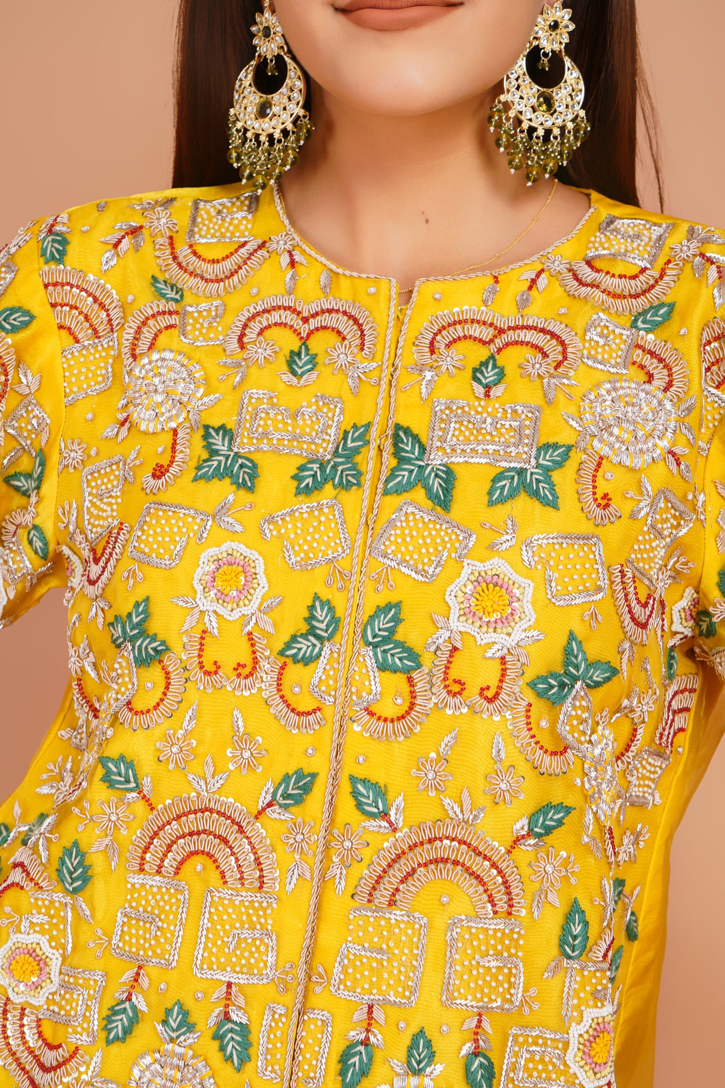 Sunlit Embroidered Jacket & Skirt Set – Festive Yellow