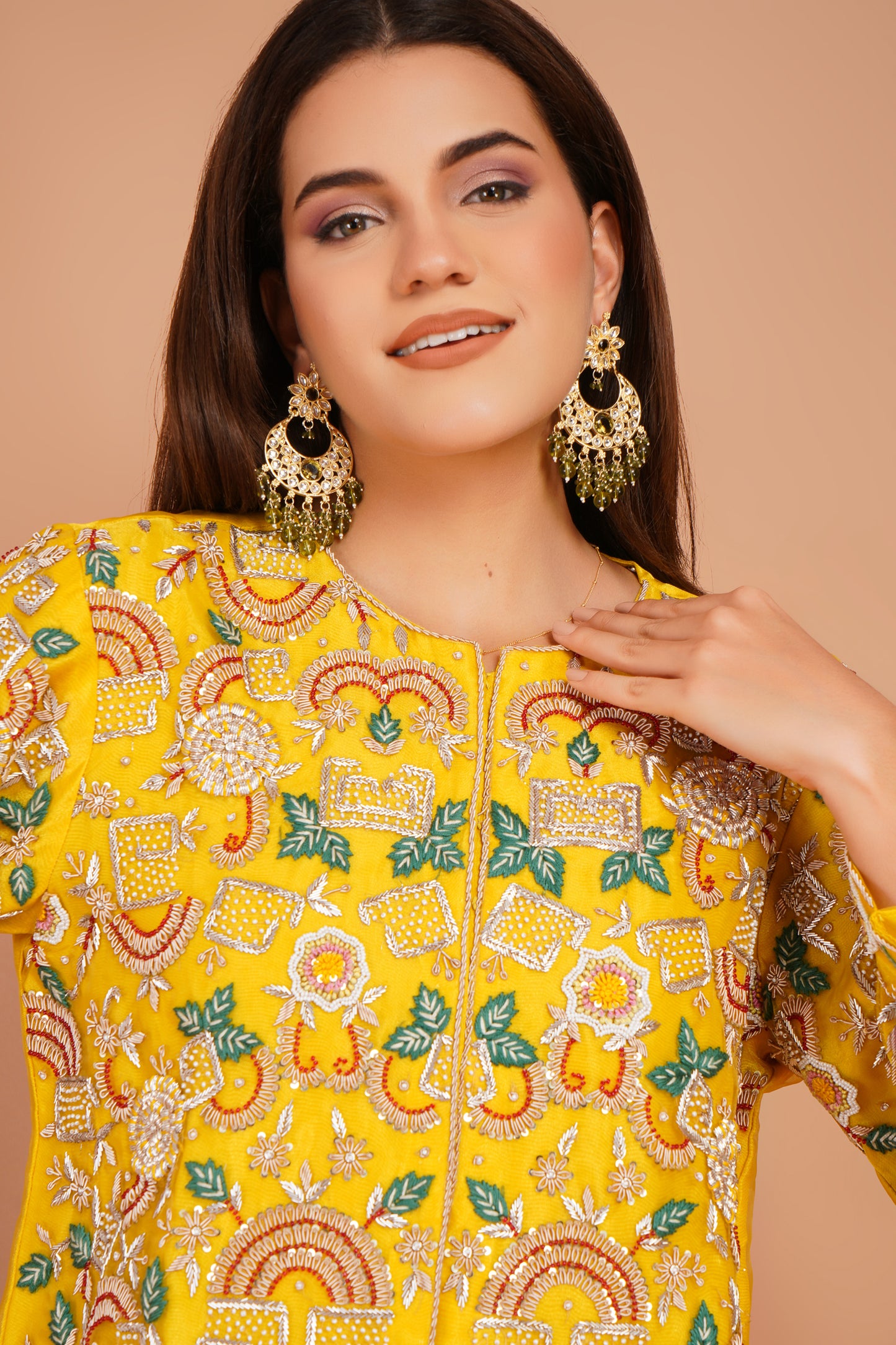 Sunlit Embroidered Jacket & Skirt Set – Festive Yellow