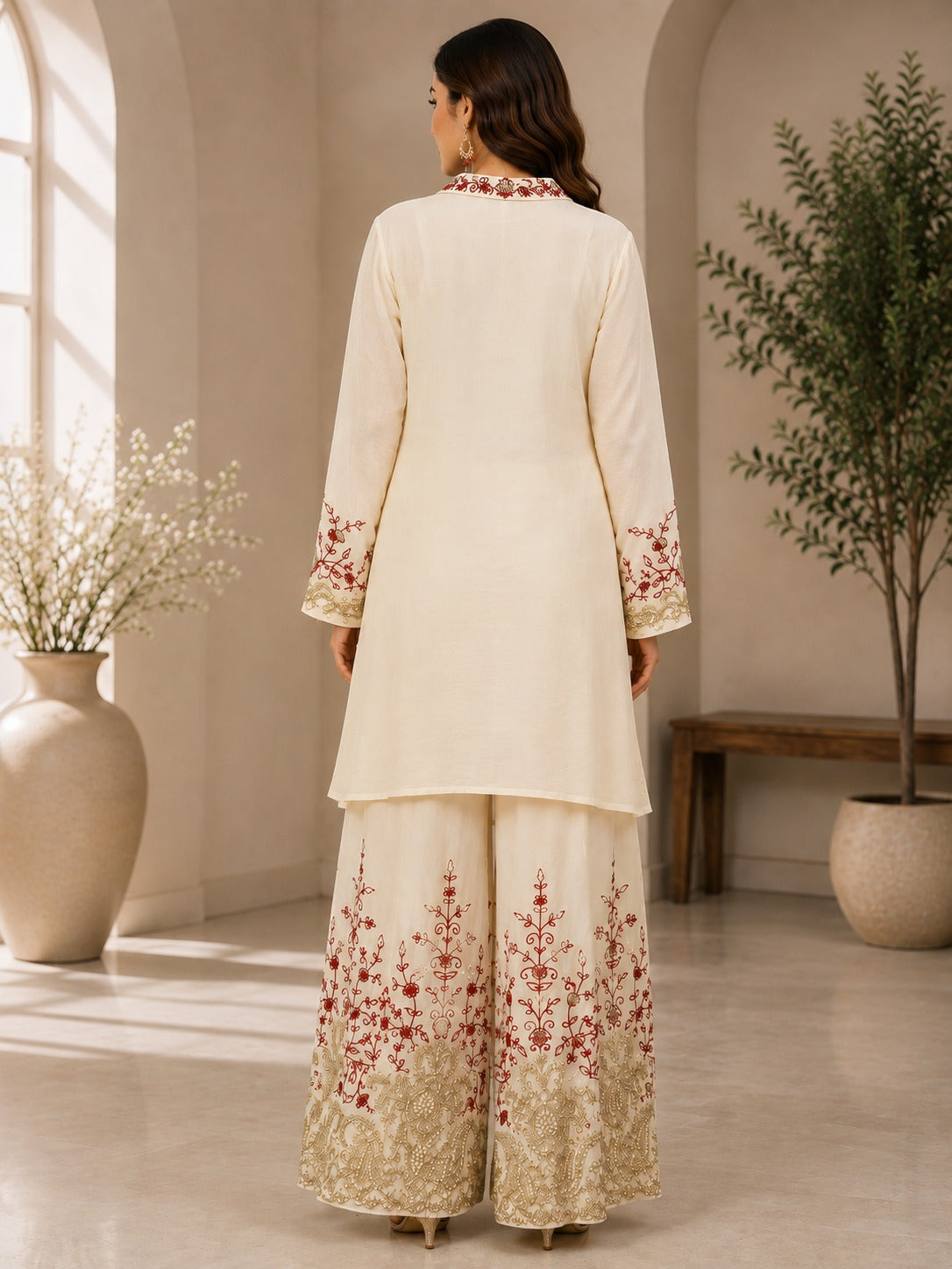 Ivory Embroidered Kurta & Palazzo Set